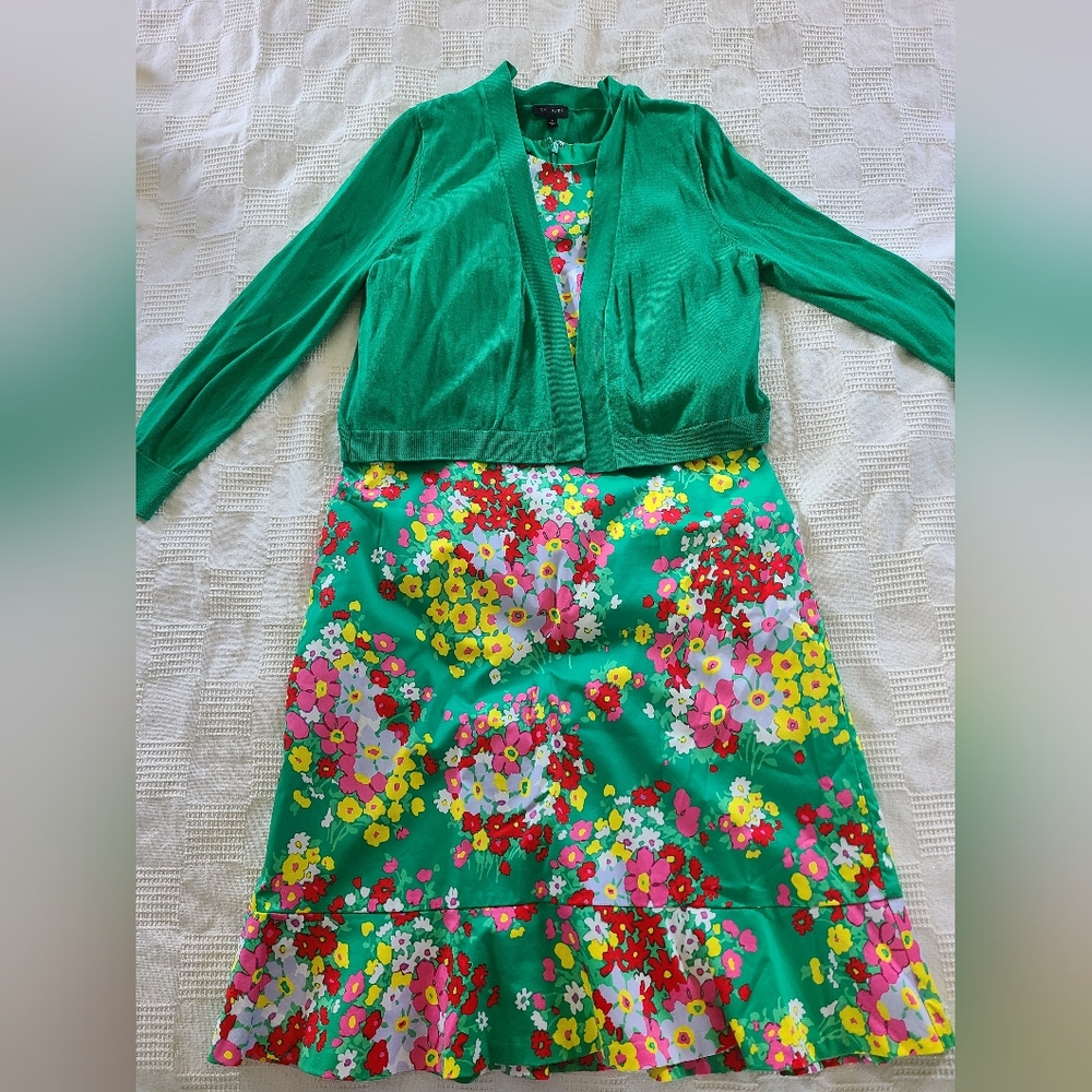 Talbots Floral Springtime Shift Dress 6P With Matching Cardigan - Picture 3 of 10